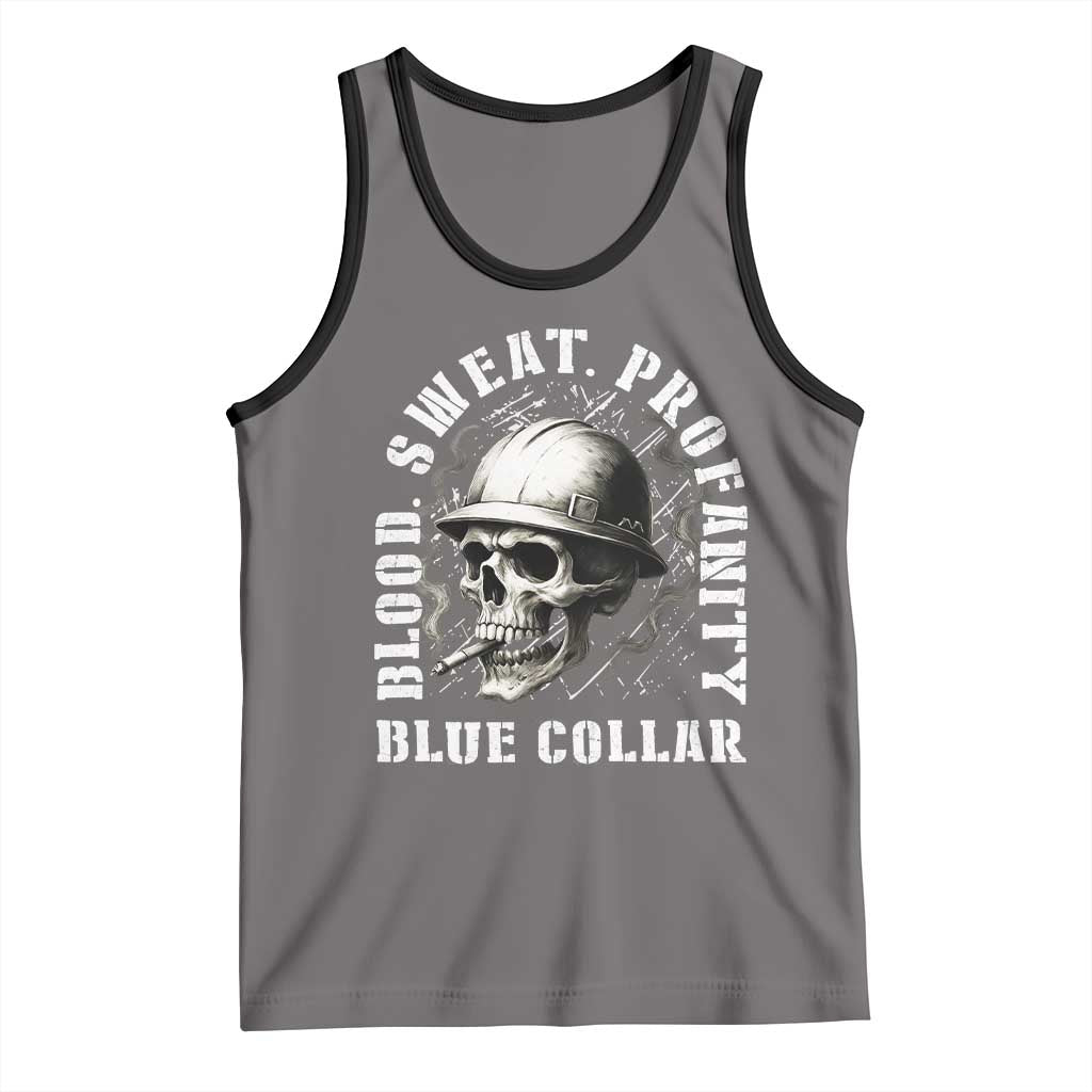 Skull Smoking Tank Top Blood Sweat Profanity Blue Collar TS14 Deep Heather Black Print Your Wear