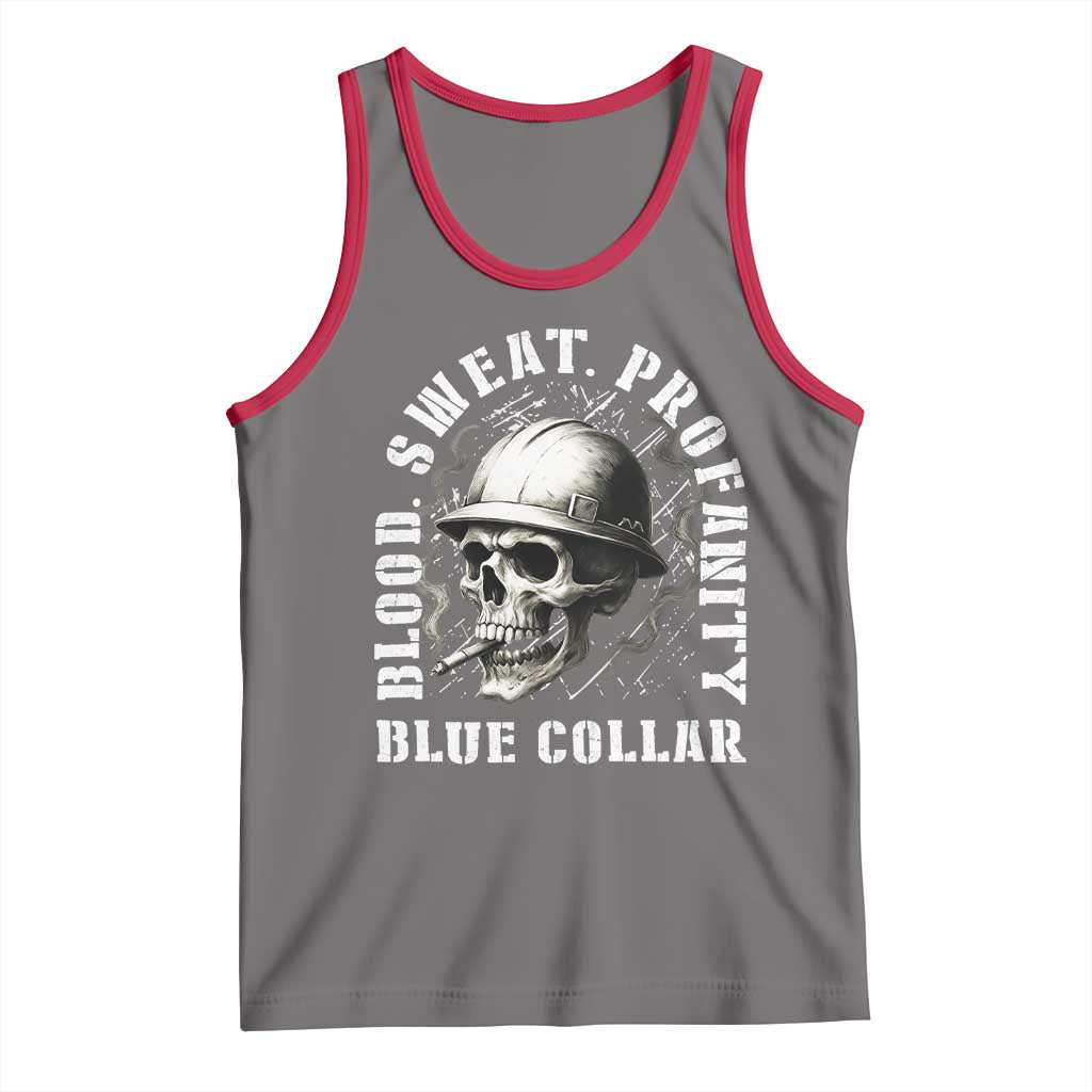 Skull Smoking Tank Top Blood Sweat Profanity Blue Collar TS14 Deep Heather Red Print Your Wear