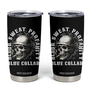 Skull Smoking Tumbler Cup Blood Sweat Profanity Blue Collar TS14 Black Print Your Wear
