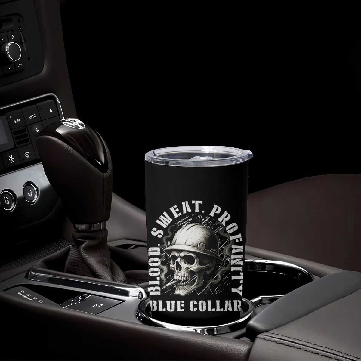 Skull Smoking Tumbler Cup Blood Sweat Profanity Blue Collar TS14 Print Your Wear