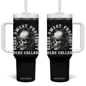Skull Smoking Tumbler With Handle Blood Sweat Profanity Blue Collar TS14 One Size: 40 oz Black Print Your Wear