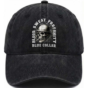 Skull Smoking Washed Cotton Baseball Cap Blood Sweat Profanity Blue Collar TS14 Washed Cap Universal Fit Black Print Your Wear