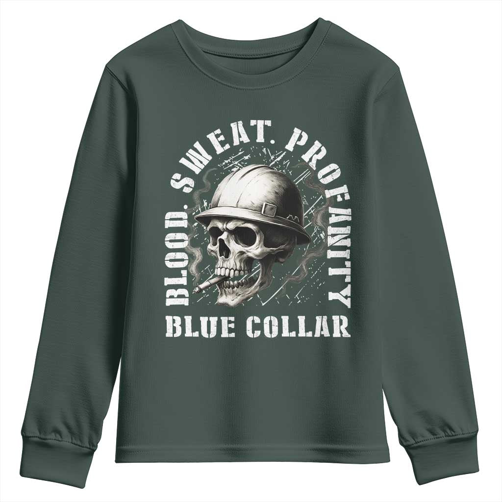 Skull Smoking Youth Sweatshirt Blood Sweat Profanity Blue Collar TS14 Dark Forest Green Print Your Wear