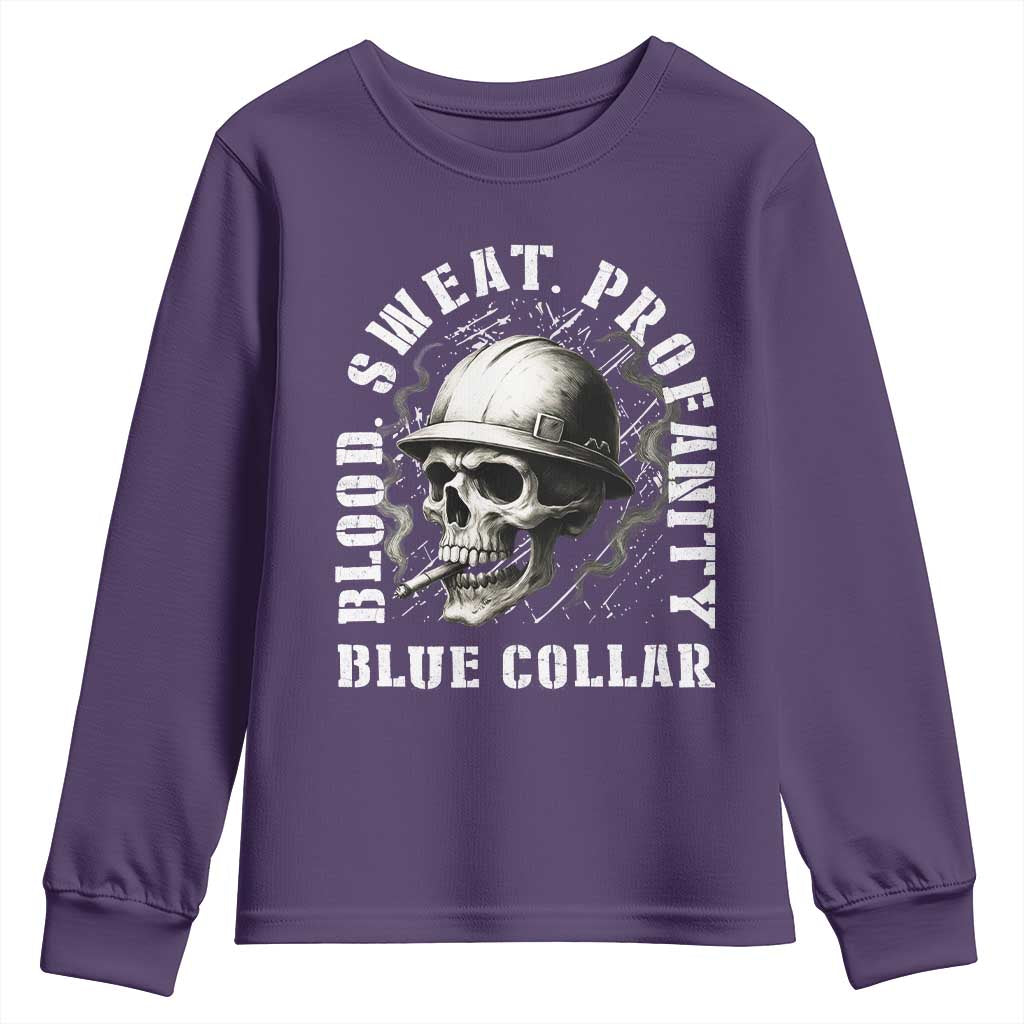 Skull Smoking Youth Sweatshirt Blood Sweat Profanity Blue Collar TS14 Purple Print Your Wear