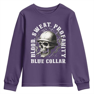 Skull Smoking Youth Sweatshirt Blood Sweat Profanity Blue Collar TS14 Purple Print Your Wear