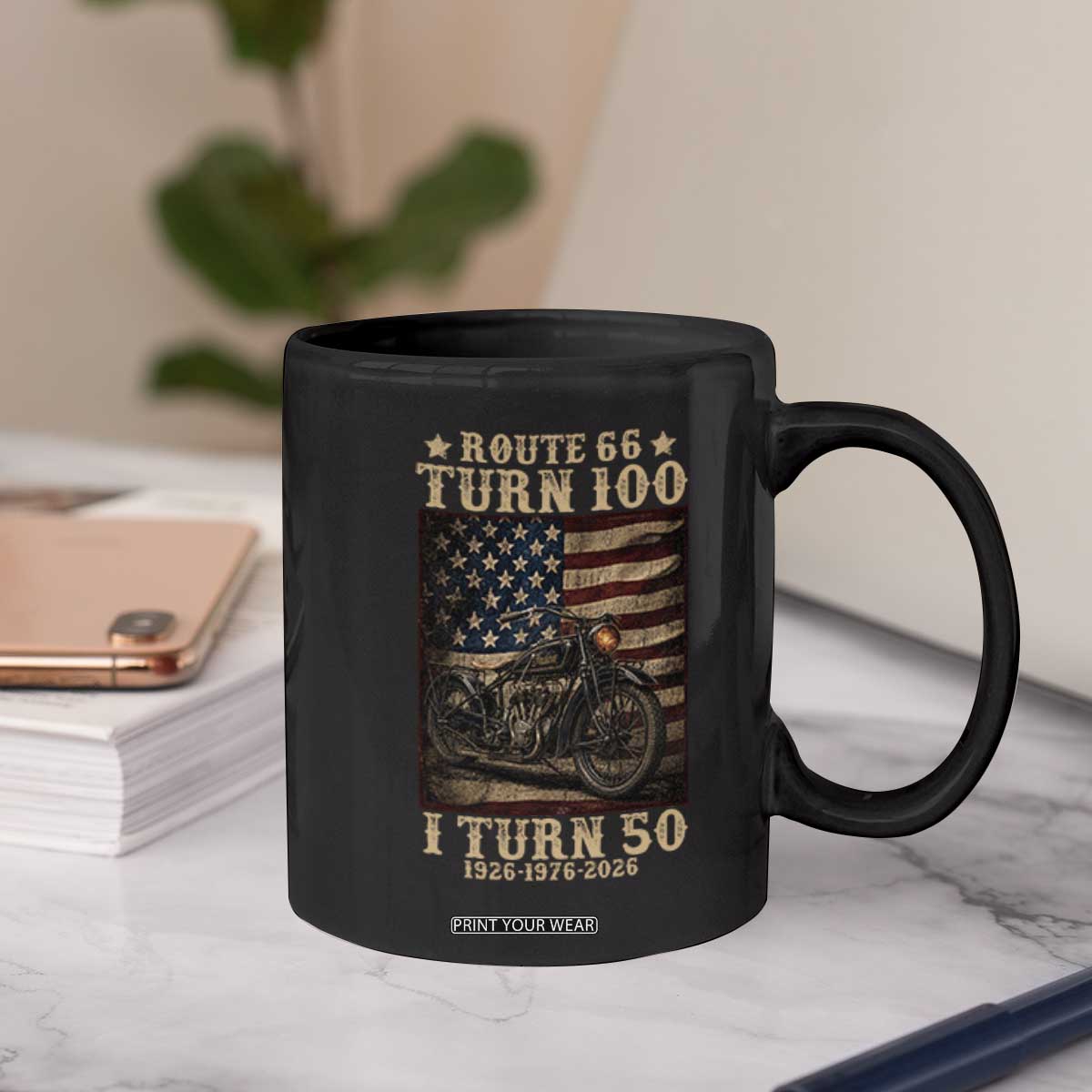 Route Highway 66 Turn 100 I Turn 50 Coffee Mug Vintage 1976 Road Sign Motorcycle Lover 50th Birthday Gift