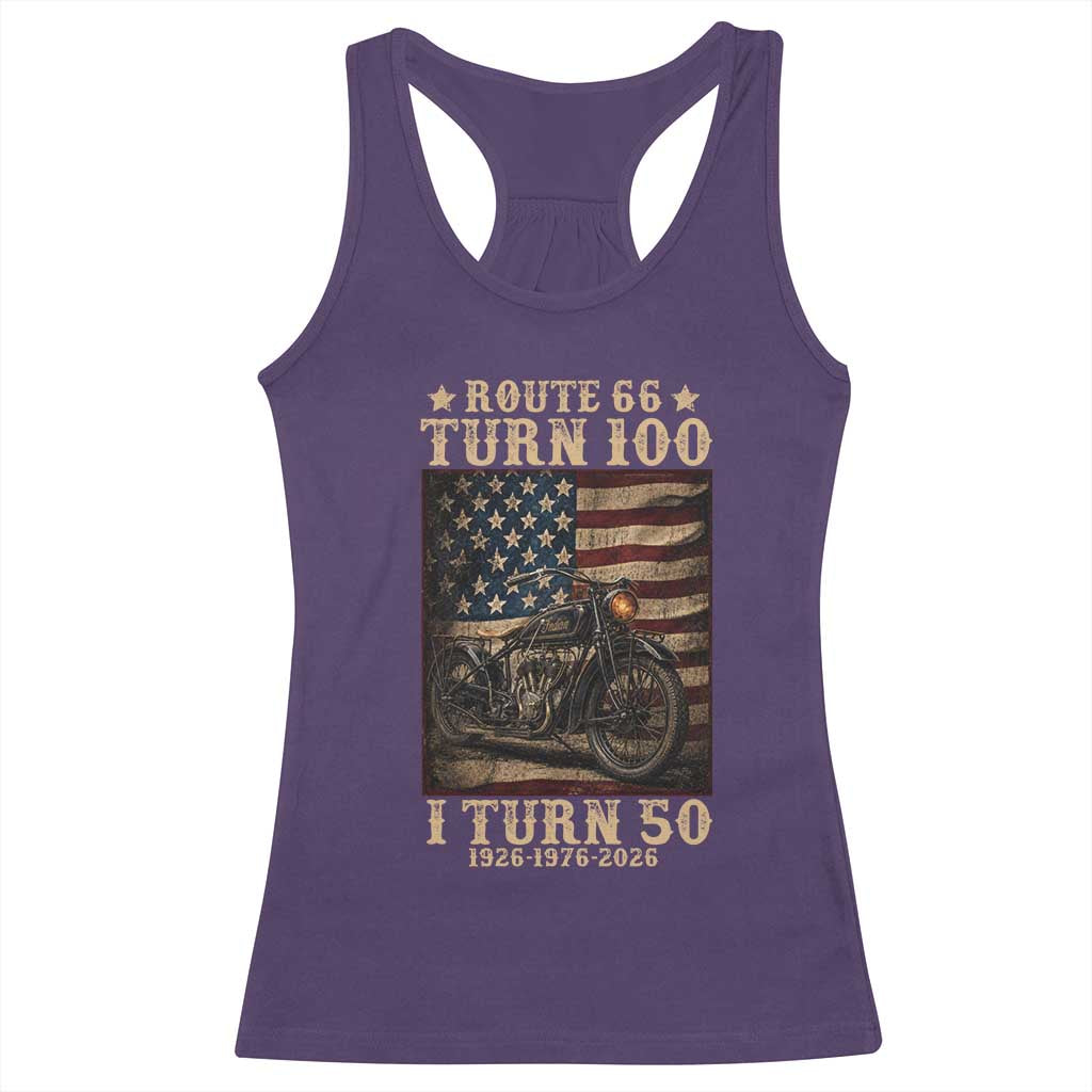 Route Highway 66 Turn 100 I Turn 50 Racerback Tank Top Vintage 1976 Road Sign Motorcycle Lover 50th Birthday Gift