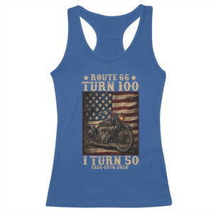 Route Highway 66 Turn 100 I Turn 50 Racerback Tank Top Vintage 1976 Road Sign Motorcycle Lover 50th Birthday Gift