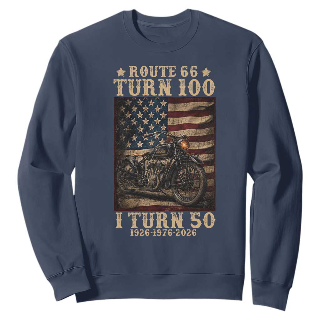Route Highway 66 Turn 100 I Turn 50 Sweatshirt Vintage 1976 Road Sign Motorcycle Lover 50th Birthday Gift