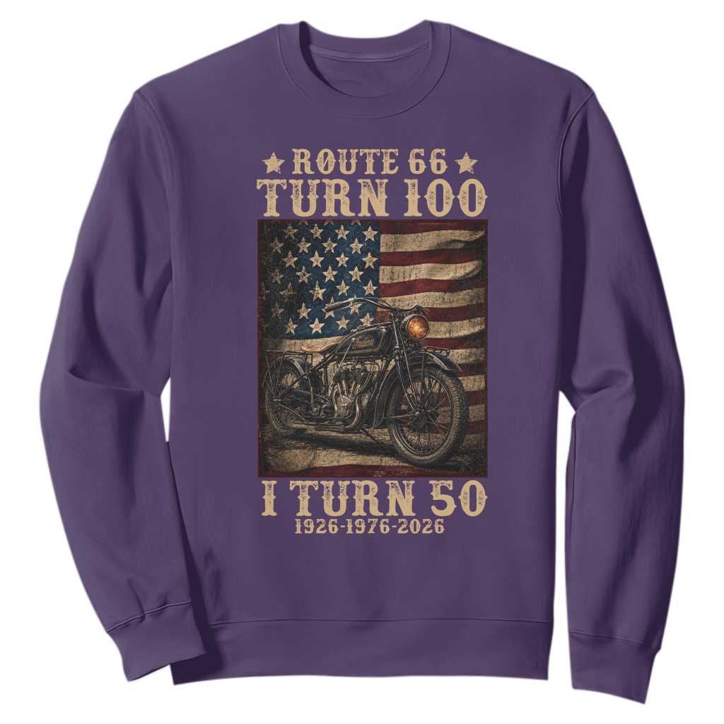 Route Highway 66 Turn 100 I Turn 50 Sweatshirt Vintage 1976 Road Sign Motorcycle Lover 50th Birthday Gift