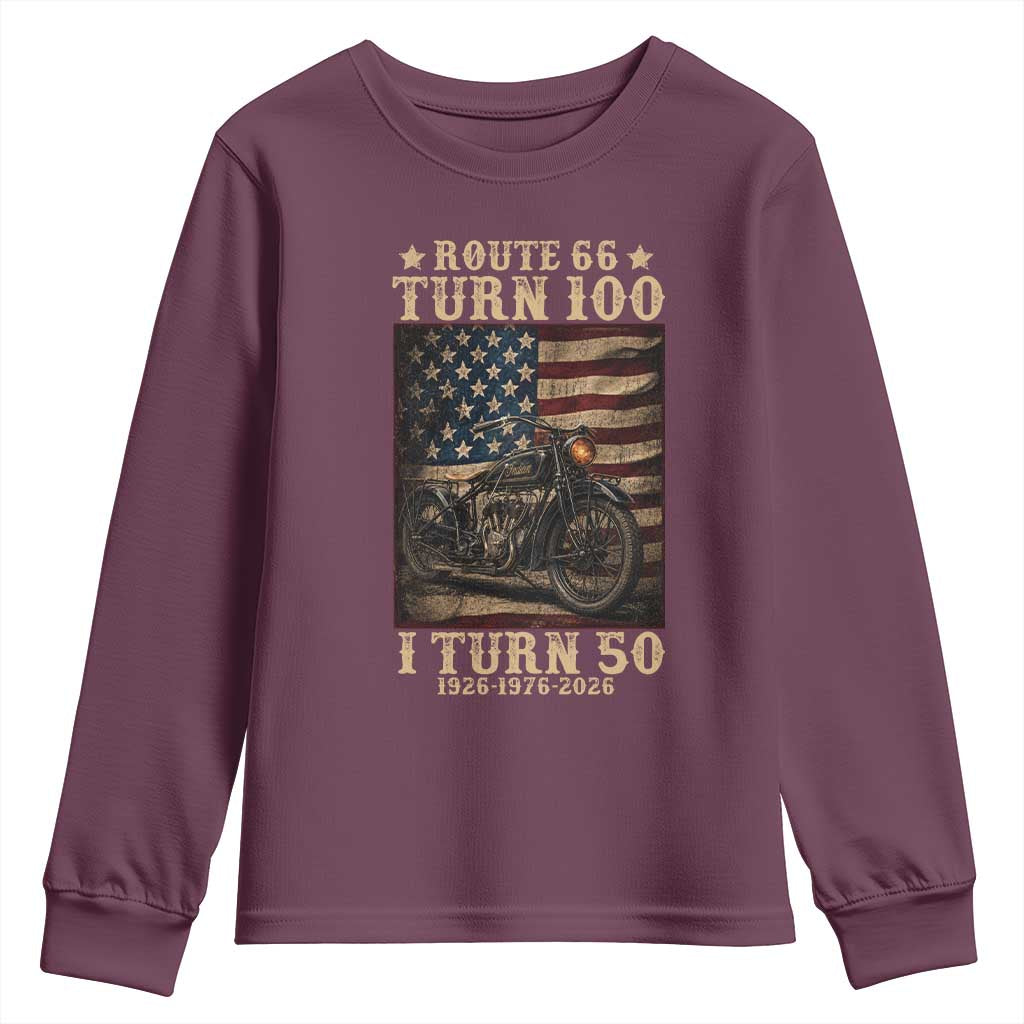 Route Highway 66 Turn 100 I Turn 50 Youth Sweatshirt Vintage 1976 Road Sign Motorcycle Lover 50th Birthday Gift