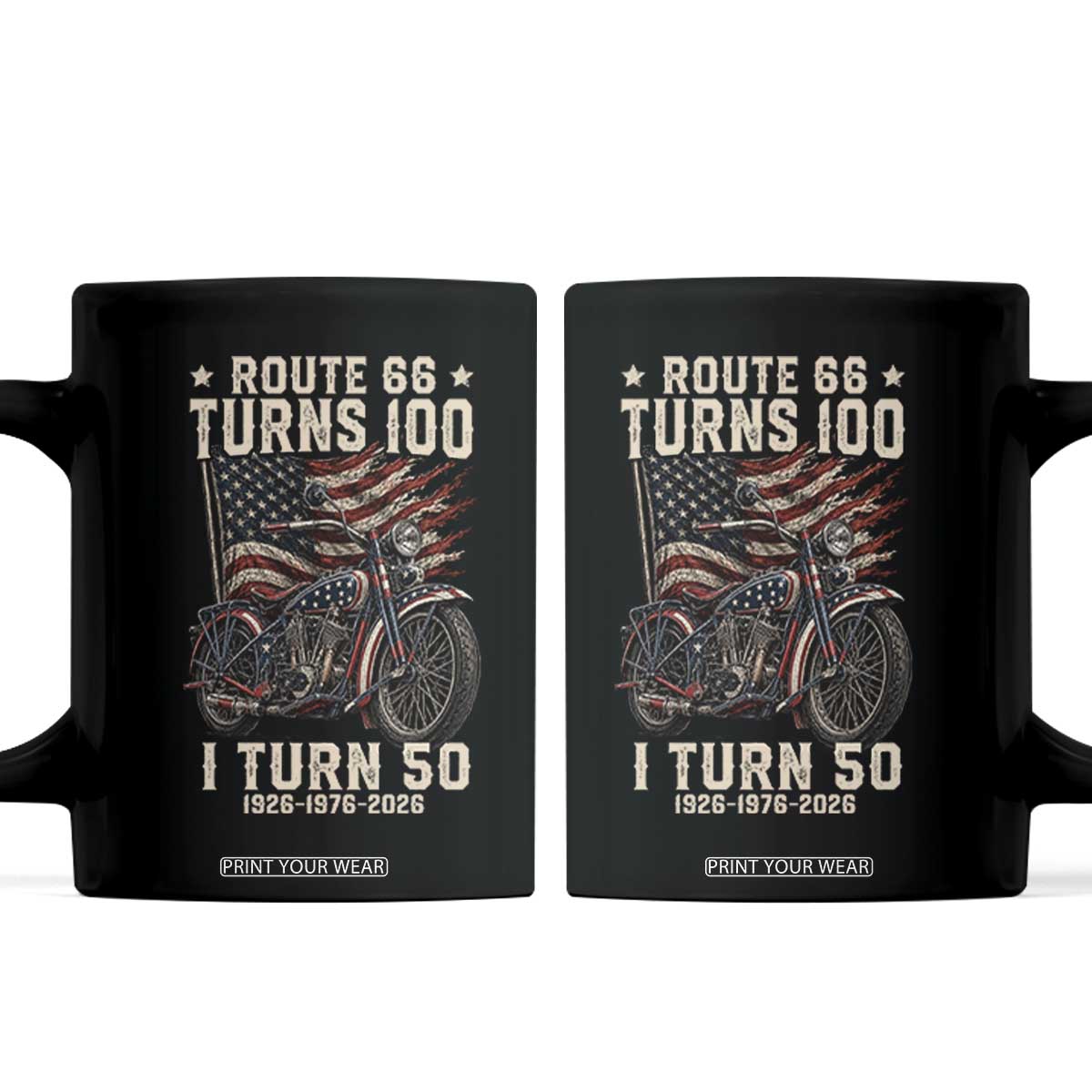 Route Highway 66 Turns 100 I Turn 50 Coffee Mug Vintage 1976 Road Sign Classic Motorcycle Lover 50th Birthday Gift TS14 Black Print Your Wear