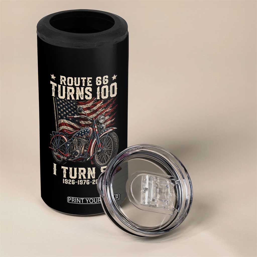 Route Highway 66 Turn 100 I Turn 50 4 in 1 Can Cooler Tumbler Vintage 1976 Road Sign Classic Motorcycle Lover 50th Birthday Gift