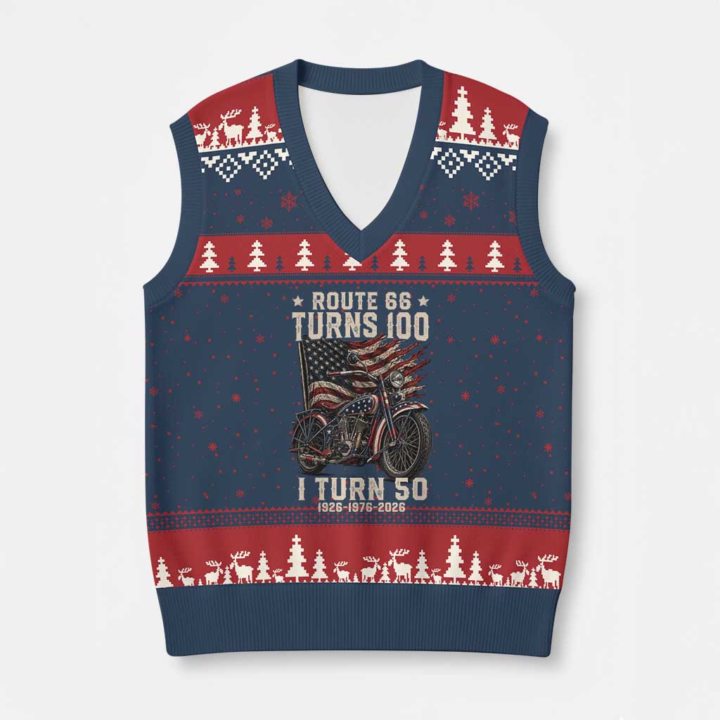 Route Highway 66 Turns 100 I Turn 50 V-Neck Knit Sweater Vest Vintage 1976 Road Sign Classic Motorcycle Lover 50th Birthday Gift TS14 Navy Red Print Your Wear