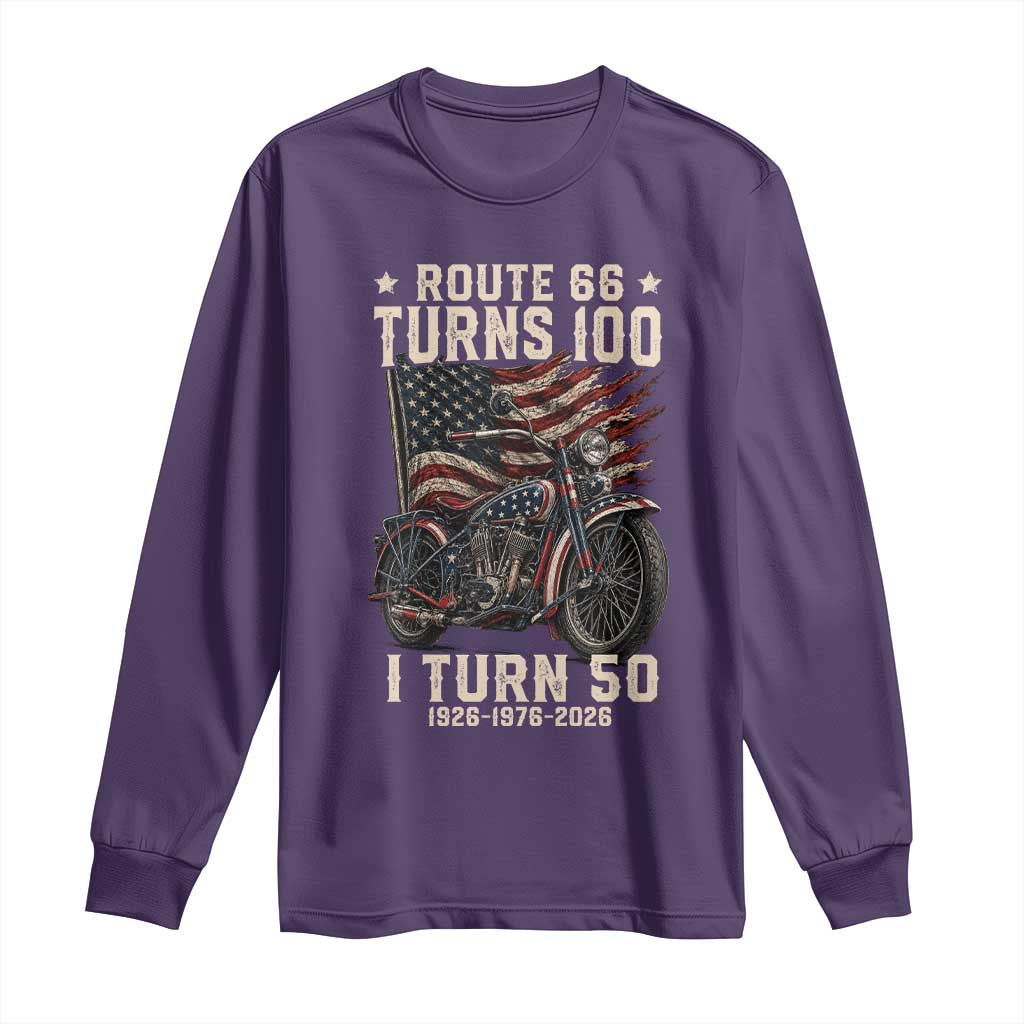 Route Highway 66 Turn 100 I Turn 50 Long Sleeve Shirt Vintage 1976 Road Sign Classic Motorcycle Lover 50th Birthday Gift