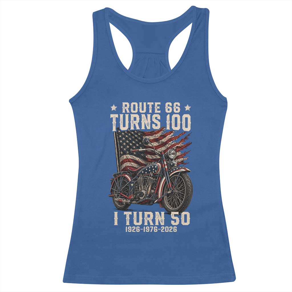 Route Highway 66 Turn 100 I Turn 50 Racerback Tank Top Vintage 1976 Road Sign Classic Motorcycle Lover 50th Birthday Gift