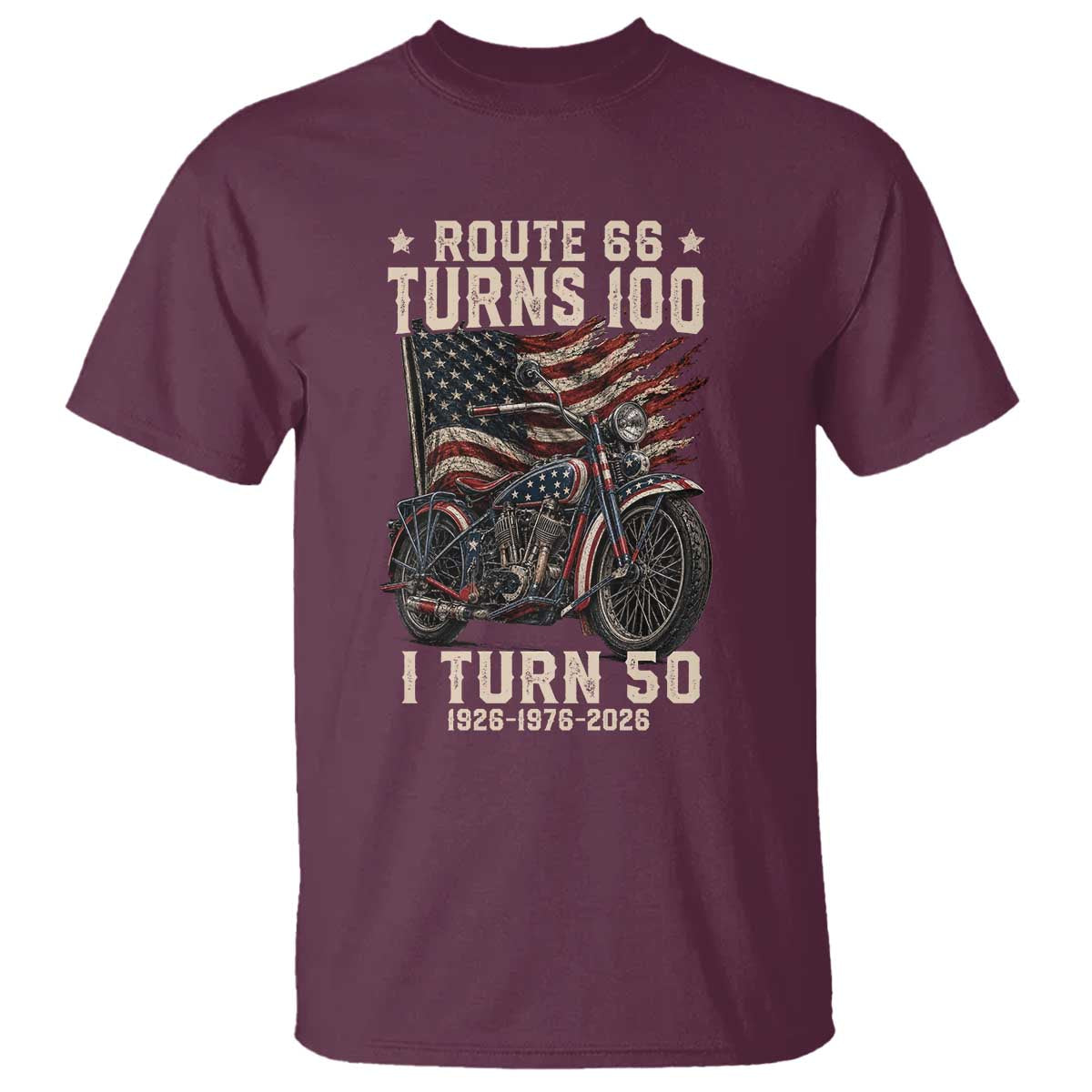 Route Highway 66 Turn 100 I Turn 50 T Shirt Vintage 1976 Road Sign Classic Motorcycle Lover 50th Birthday Gift