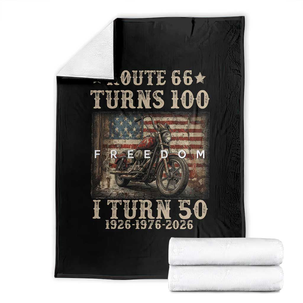 Route Highway 66 Turns 100 I Turn 50 Throw Blanket Vintage 1976 Road Sign American Freedom Motorcycle Rider 50th Birthday Gift TS14 Black Print Your Wear