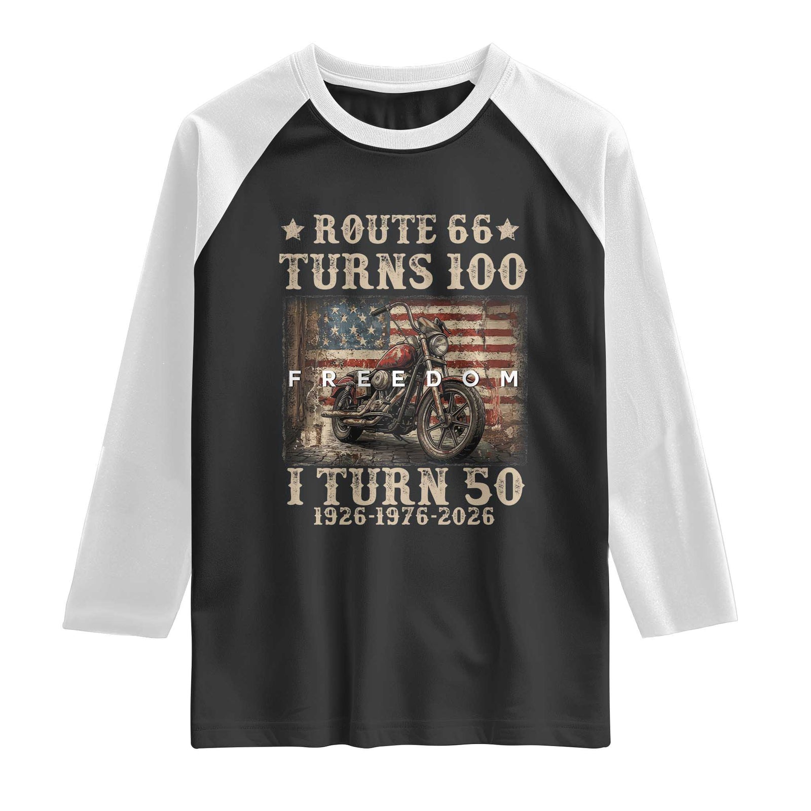 Route Highway 66 Turns 100 I Turn 50 Raglan Shirt Vintage 1976 Road Sign American Freedom Motorcycle Rider 50th Birthday Gift TS14 Black White Print Your Wear
