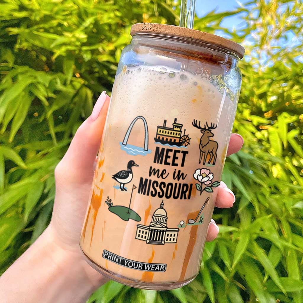 Meet Me in Missouri State Map Souvenir Glass Can TS14 White Print Your Wear