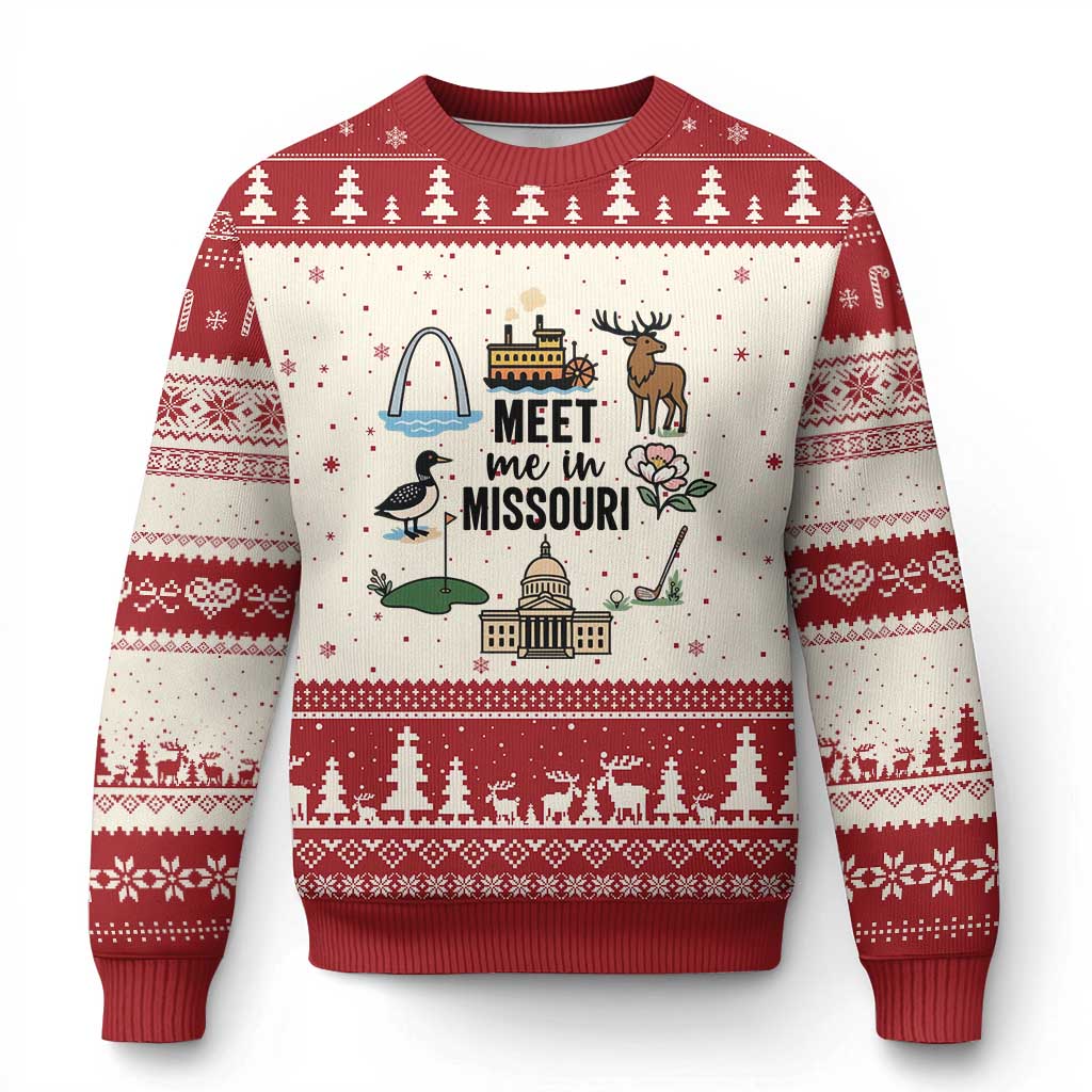 Meet Me in Missouri State Map Souvenir Ugly Christmas Sweater TS14 Beige Red Print Your Wear