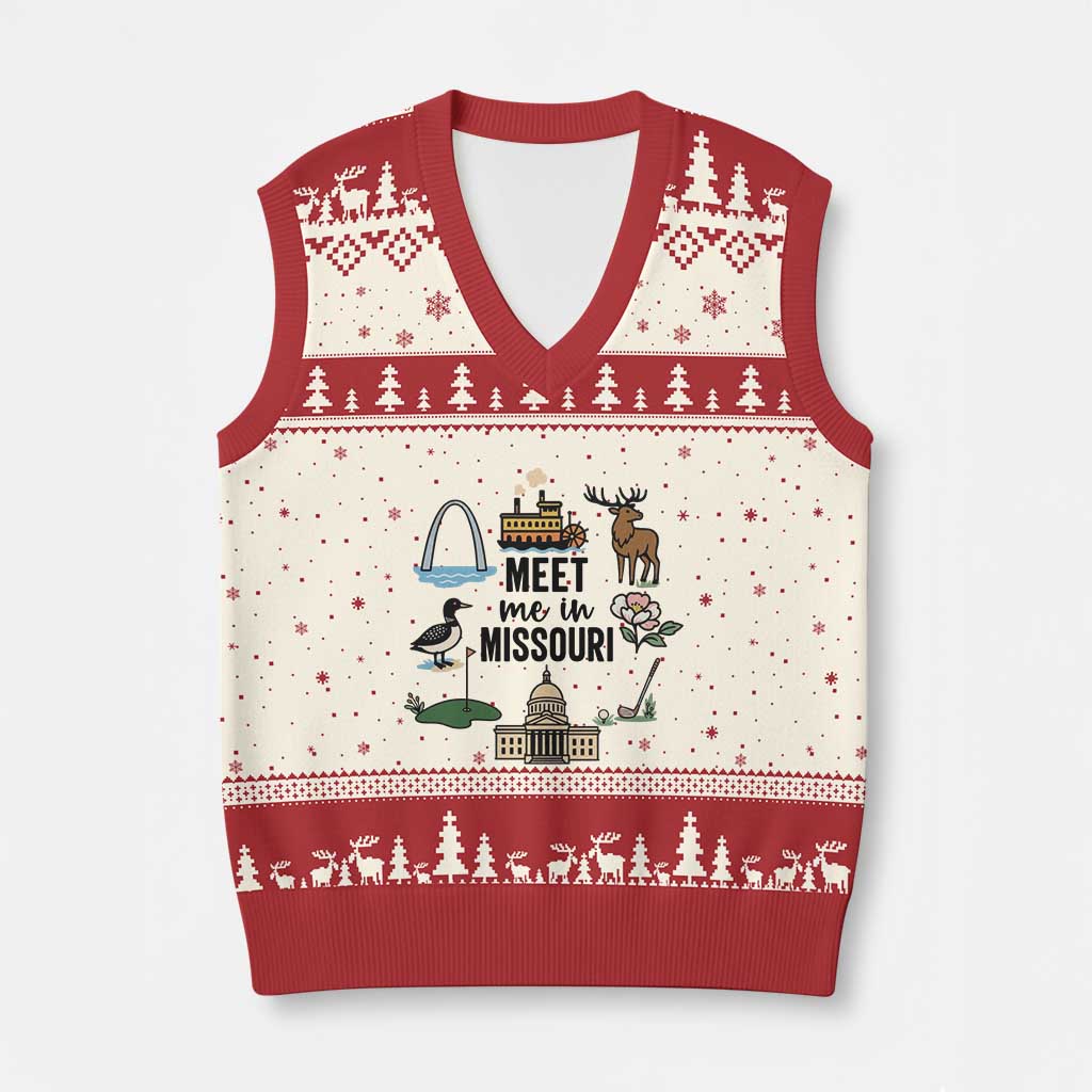 Meet Me in Missouri State Map Souvenir V-Neck Knit Sweater Vest TS14 Beige Red Print Your Wear