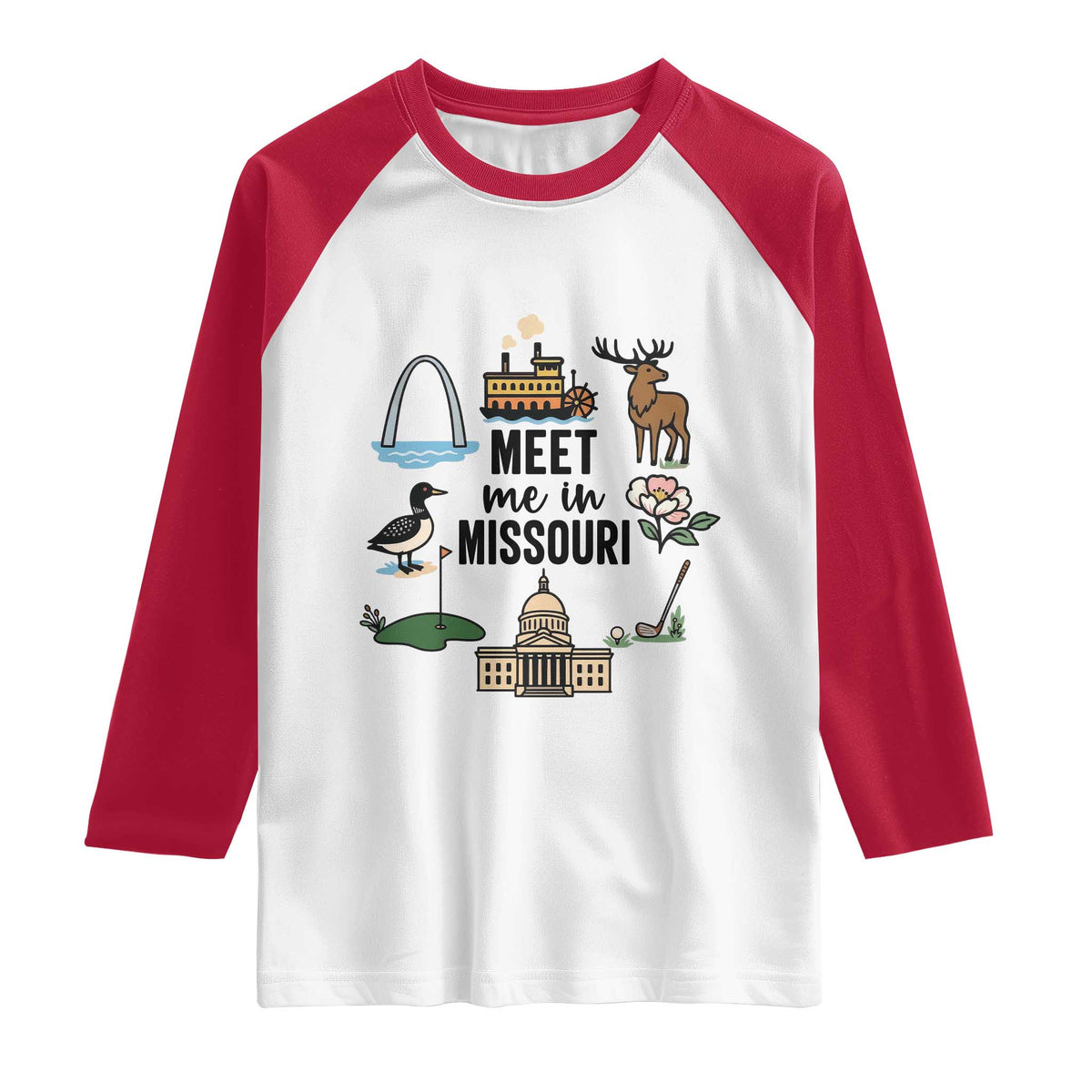 Meet Me in Missouri State Map Souvenir Raglan Shirt