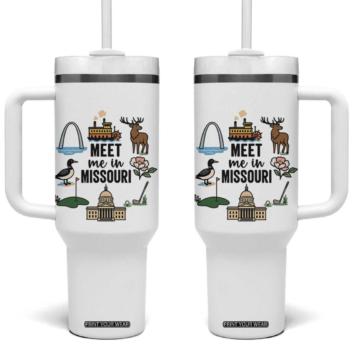 Meet Me in Missouri State Map Souvenir Tumbler With Handle TS14 One Size: 40 oz White Print Your Wear