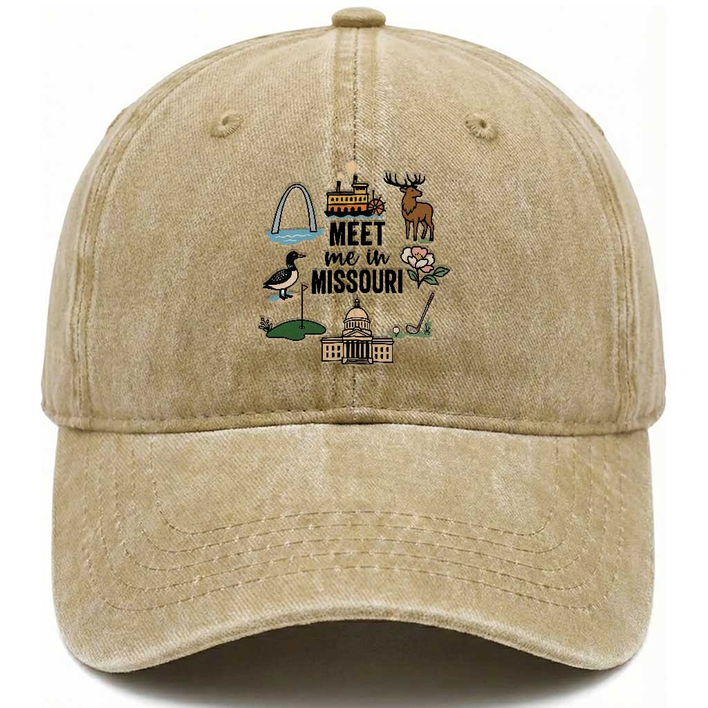 Meet Me in Missouri State Map Souvenir Washed Cotton Baseball Cap TS14 Print Your Wear
