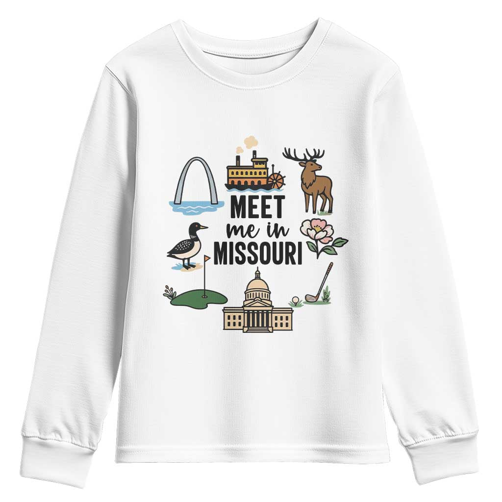 Meet Me in Missouri State Map Souvenir Youth Sweatshirt TS14 White Print Your Wear