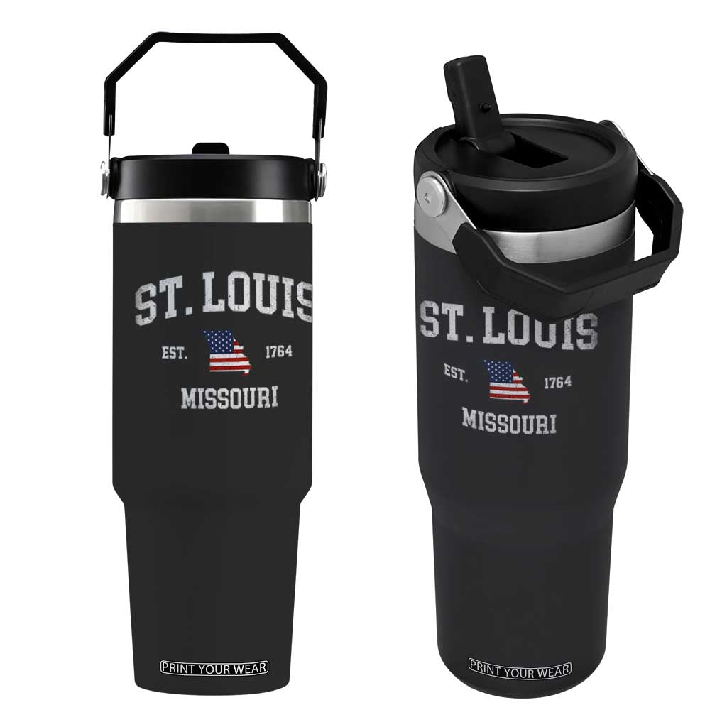 St. Louis Missouri MO Flip Straw Tumbler Vintage American Flag Missouri State TS14 One Size: 30 oz Black Print Your Wear