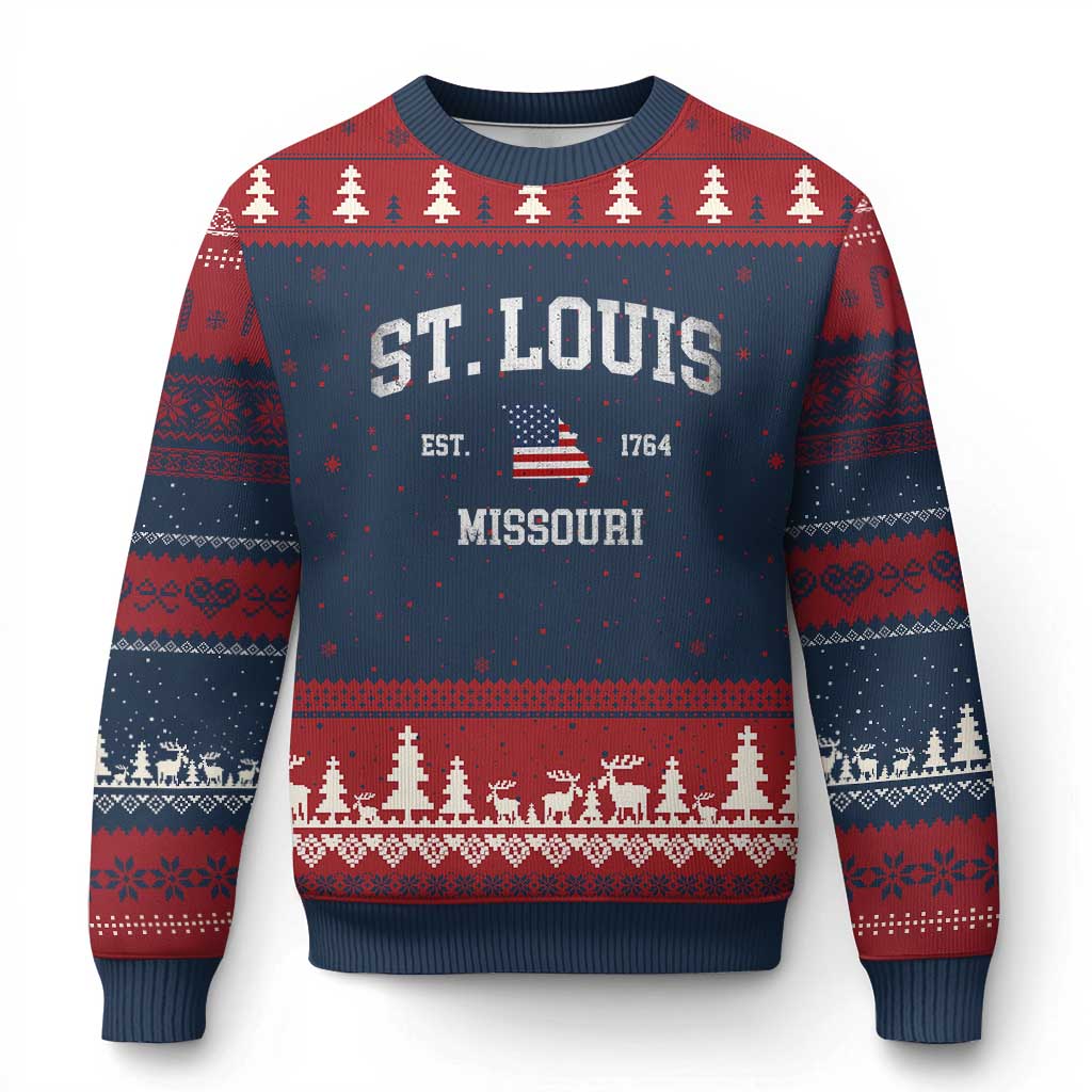 St. Louis Missouri MO Ugly Christmas Sweater Vintage American Flag Missouri State TS14 Navy Red Print Your Wear