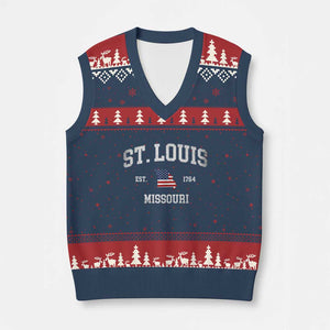 St. Louis Missouri MO V-Neck Knit Sweater Vest Vintage American Flag Missouri State