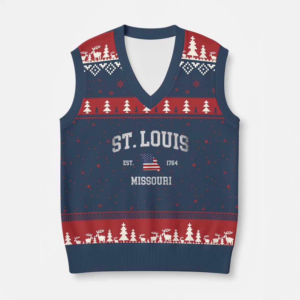 St. Louis Missouri MO V-Neck Knit Sweater Vest Vintage American Flag Missouri State TS14 Navy Red Print Your Wear