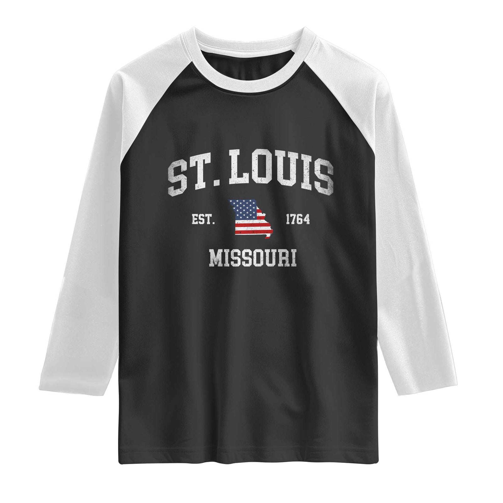 St. Louis Missouri MO Raglan Shirt Vintage American Flag Missouri State TS14 Black White Print Your Wear