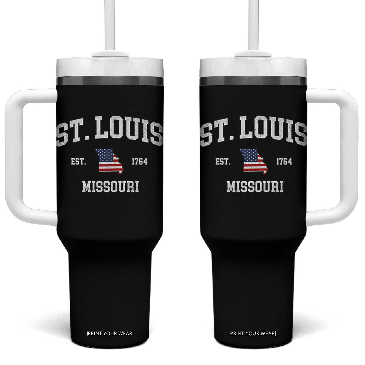 St. Louis Missouri MO Tumbler With Handle Vintage American Flag Missouri State TS14 One Size: 40 oz Black Print Your Wear