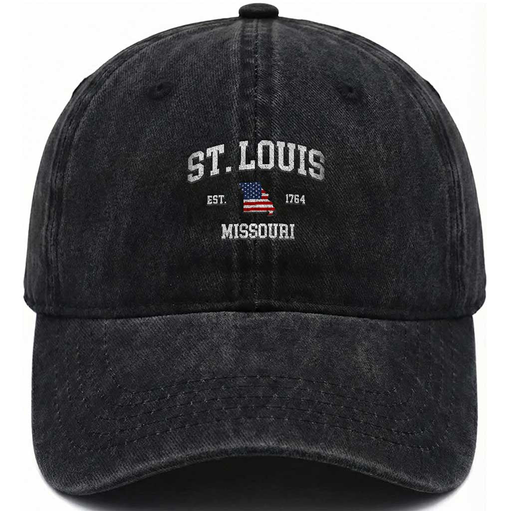 St. Louis Missouri MO Washed Cotton Baseball Cap Vintage American Flag Missouri State TS14 Print Your Wear
