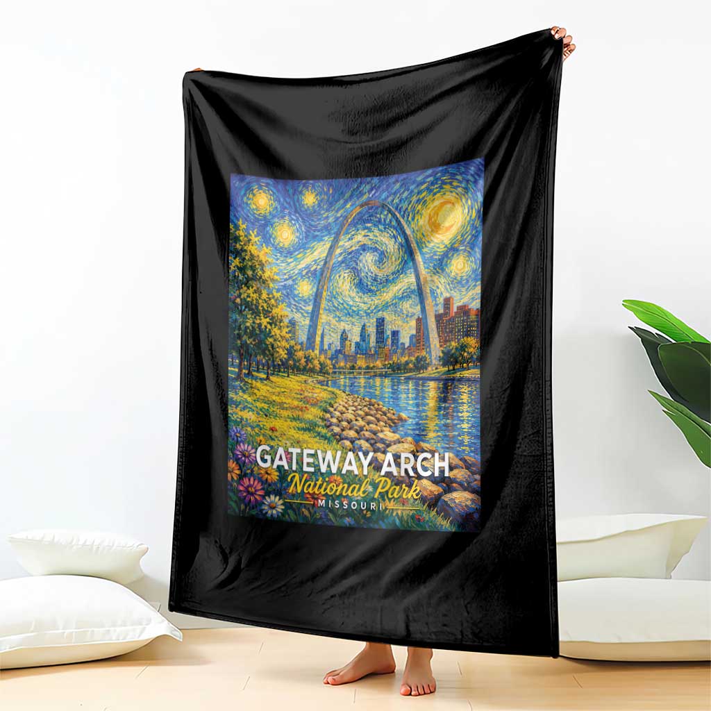 Gateway Arch National Park Van Gogh Style Starry Night Throw Blanket St Louis Missouri Travel Souvenir Gift
