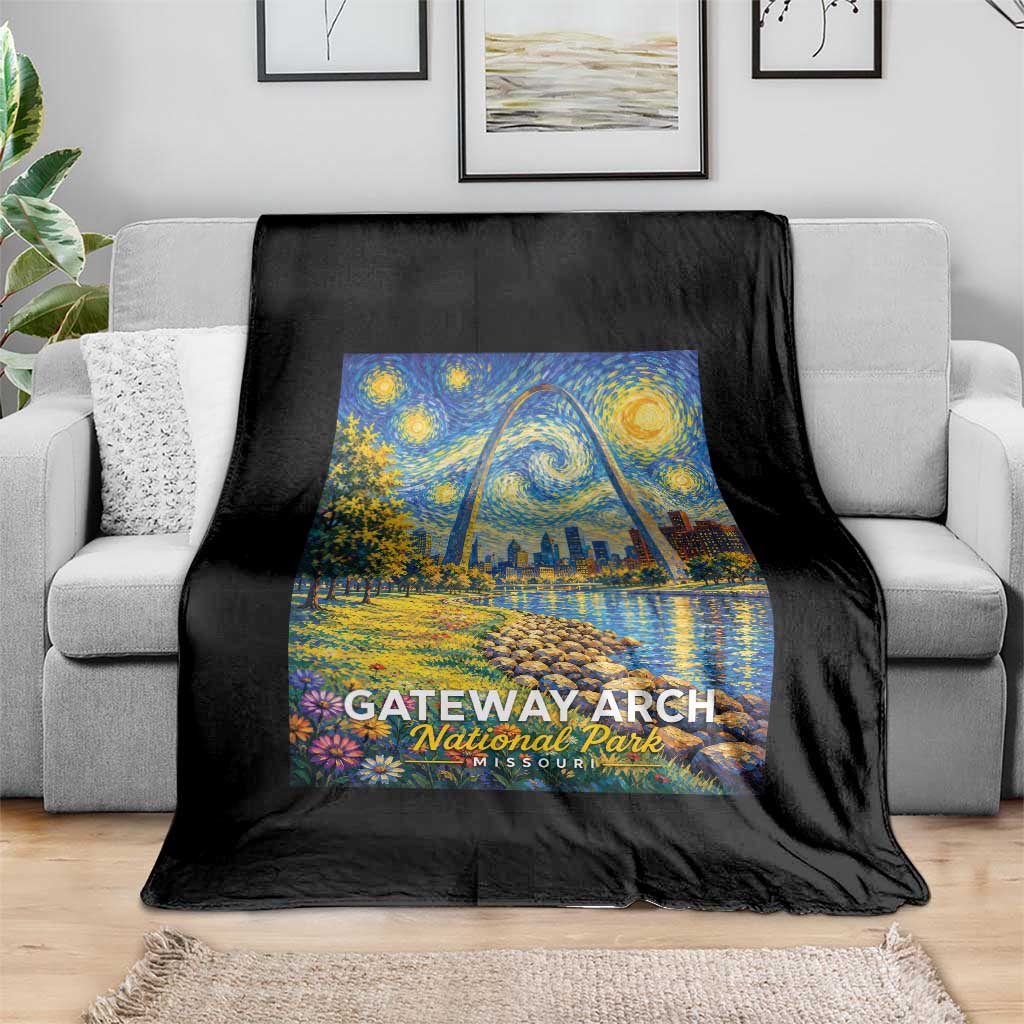 Gateway Arch National Park Van Gogh Style Starry Night Throw Blanket St Louis Missouri Travel Souvenir Gift