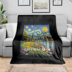 Gateway Arch National Park Van Gogh Style Starry Night Throw Blanket St Louis Missouri Travel Souvenir Gift