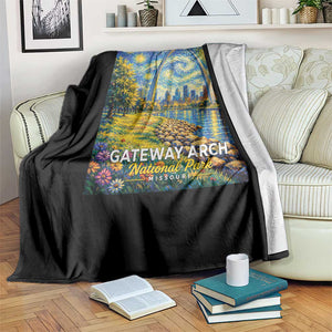 Gateway Arch National Park Van Gogh Style Starry Night Throw Blanket St Louis Missouri Travel Souvenir Gift