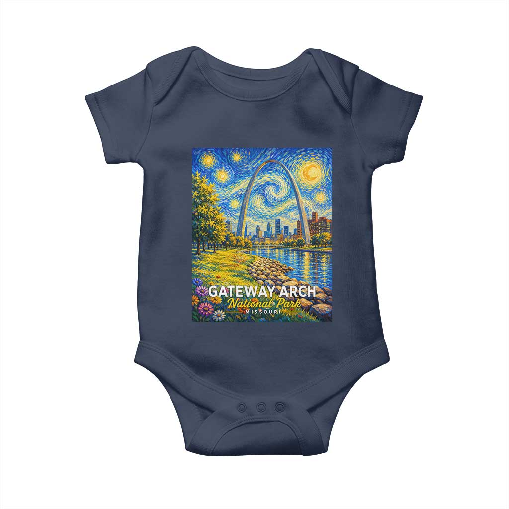 Gateway Arch National Park Van Gogh Style Starry Night Baby Onesie St Louis Missouri Travel Souvenir Gift