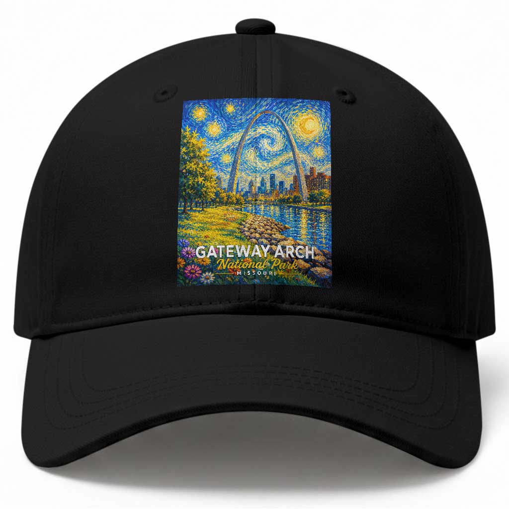 Gateway Arch National Park Van Gogh Style Starry Night Baseball Cap St Louis Missouri Travel Souvenir Gift TS14 Print Your Wear