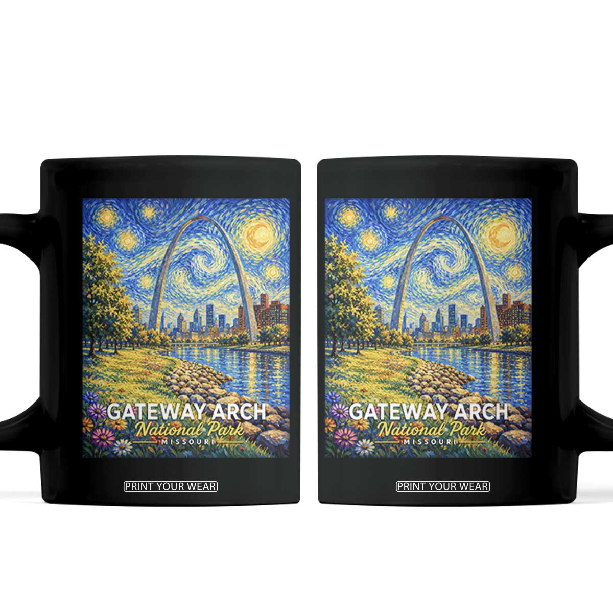 Gateway Arch National Park Van Gogh Style Starry Night Coffee Mug St Louis Missouri Travel Souvenir Gift