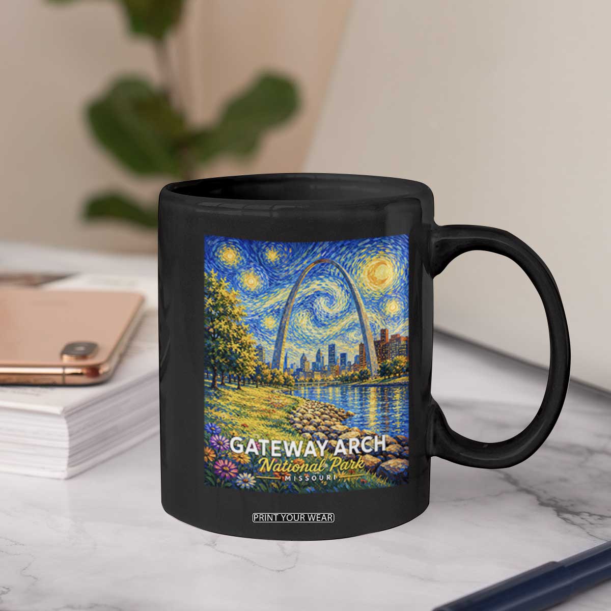 Gateway Arch National Park Van Gogh Style Starry Night Coffee Mug St Louis Missouri Travel Souvenir Gift