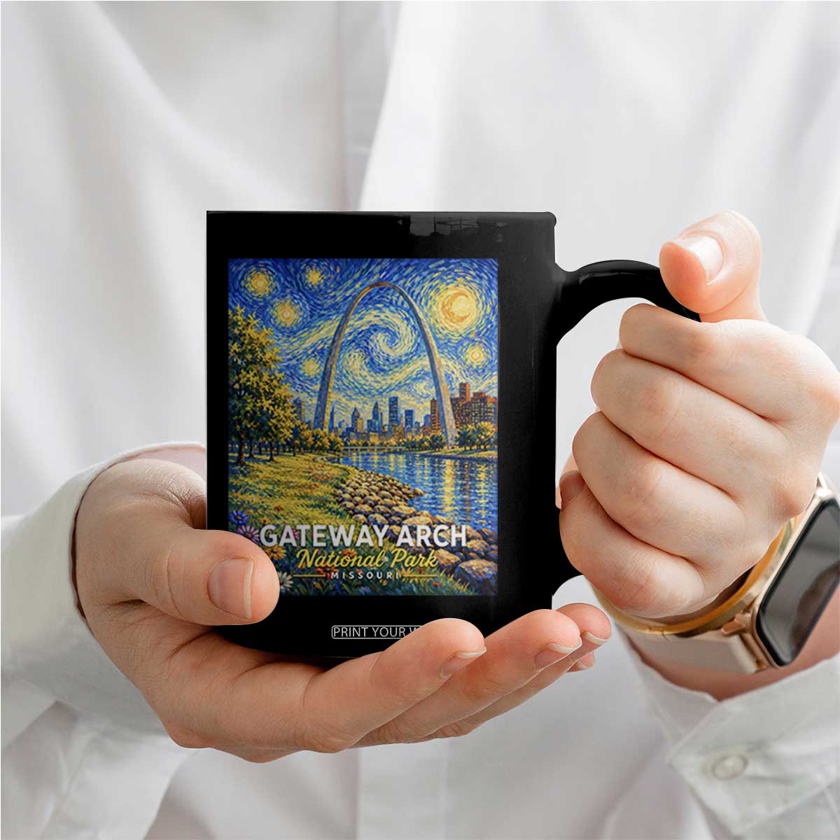 Gateway Arch National Park Van Gogh Style Starry Night Coffee Mug St Louis Missouri Travel Souvenir Gift