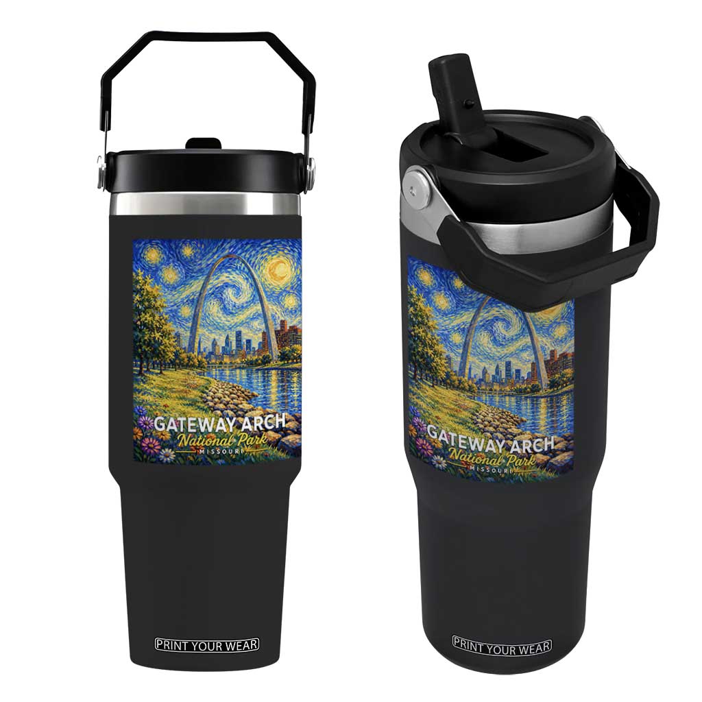 Gateway Arch National Park Van Gogh Style Starry Night Flip Straw Tumbler St Louis Missouri Travel Souvenir Gift TS14 One Size: 30 oz Black Print Your Wear
