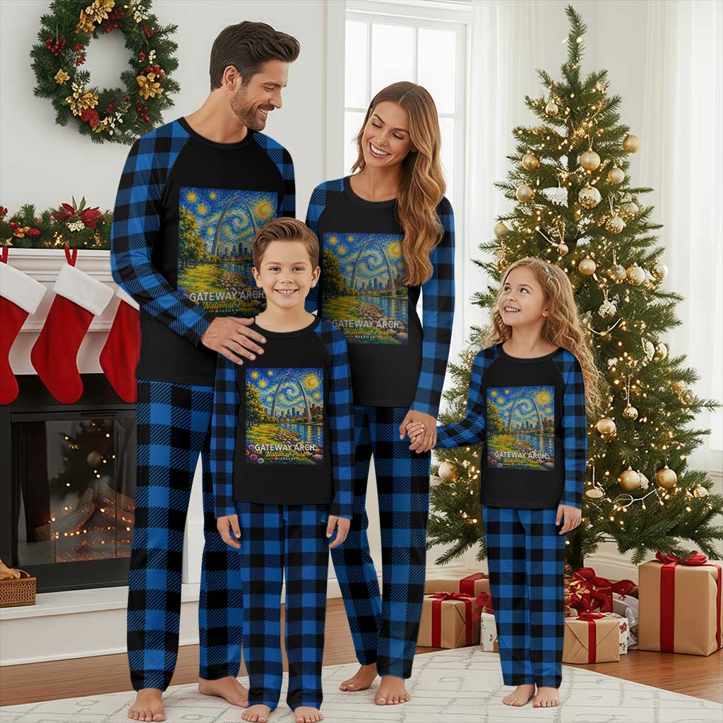 Gateway Arch National Park Van Gogh Style Starry Night Plaid Pajama Set St Louis Missouri Travel Souvenir Gift