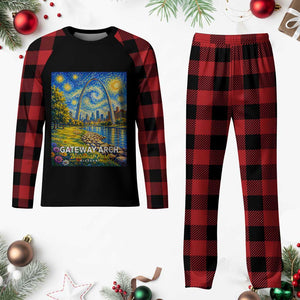 Gateway Arch National Park Van Gogh Style Starry Night Plaid Pajama Set St Louis Missouri Travel Souvenir Gift