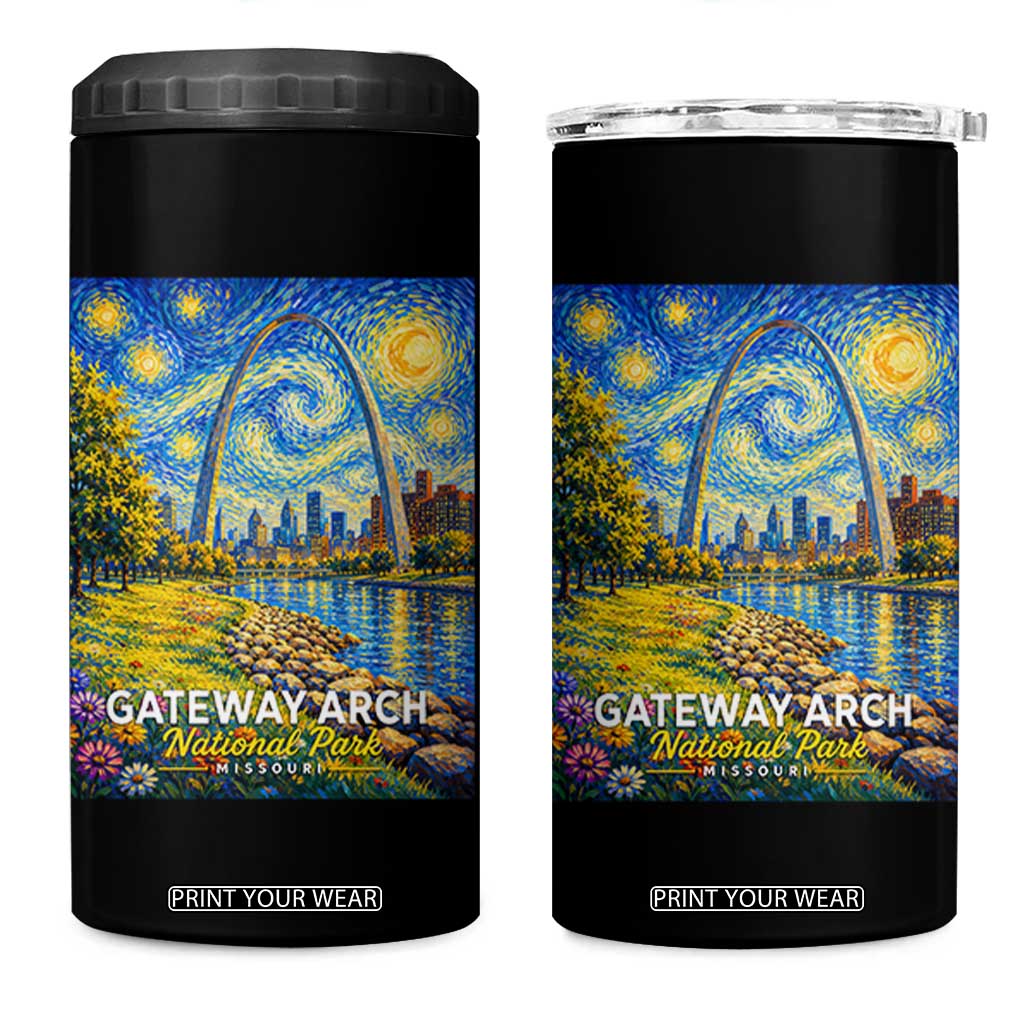 Gateway Arch National Park Van Gogh Style Starry Night 4 in 1 Can Cooler Tumbler St Louis Missouri Travel Souvenir Gift TS14 One Size: 16 oz Black Print Your Wear